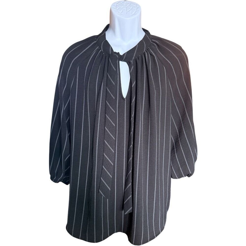 Womens Olivia & Martin Tie Neck Pinstripe 3/4 Sleeve Blouse Top - Sz 1X